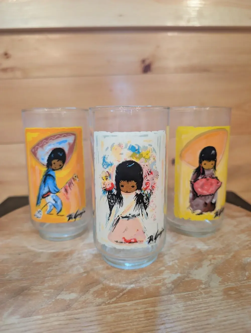 Vintage Ted DeGrazia Children of the Southwest Glass Tumblers Set of 3
